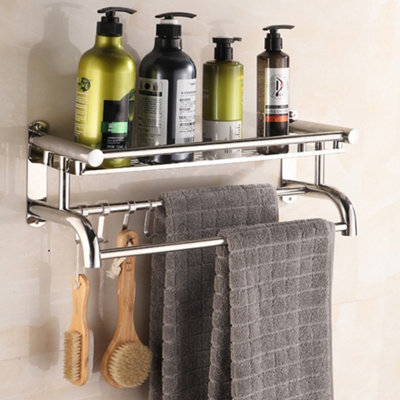 Wall Mounted Chrome Towel Holder Shelf Bathroom Storage Rack Rail