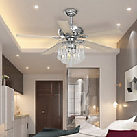 Livingandhome Chromet Crystal Ceiling Fan Light Chandelier with Remote Control 52 Inch