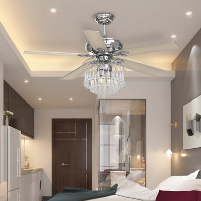 Livingandhome Crystal Ceiling Fan Chandelier with Remote Control 52 Inch | DIY at B&Q