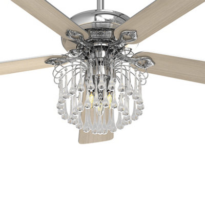 Livingandhome Chromet Crystal Ceiling Fan Light Chandelier with Remote Control 52 Inch
