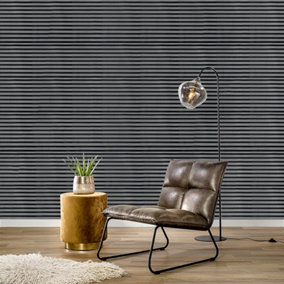 Livingandhome Classic Black and Grey Stripes Prepasted PVC Wallpaper Roll 950cm