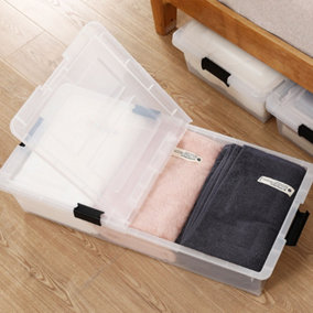 Livingandhome Clear Sliding Stackable Plastic Underbed Storage Box with Wheels 79cm