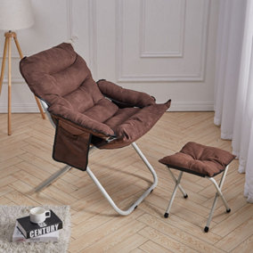 Livingandhome Coffee Folding Comfy Suede Moon Chair with Footstool