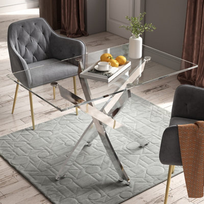 Livingandhome Contemporary Rectangular Tempered Glass Coffee Table with Beveled Chrome Legs