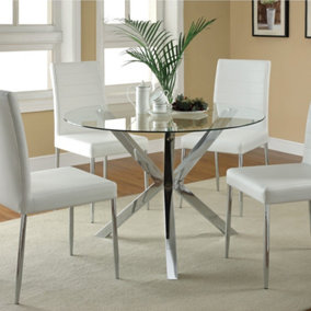 Livingandhome Contemporary Round Tempered Glass Dining Table