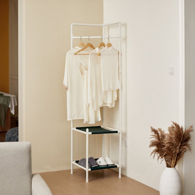 Livingandhome Corner Coat Rack Drying Rack Stand with 2 Tier Shelves ...