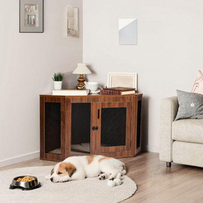 Livingandhome Corner Dog Cage Dog House with Lockable Door and Cushion ...