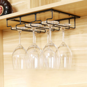 Livingandhome Creative 3 Slots Rack Under Cabinet Wine Glass Storage Hanger for Bar