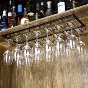 Livingandhome Creative 7 Slots Rack Under Cabinet Wine Glass Storage Hanger for Bar