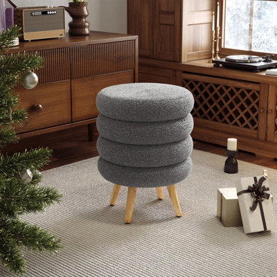 Grey Wooden Ottoman Fabric Stool Wood Low Sitting Foot Stool, 40cm