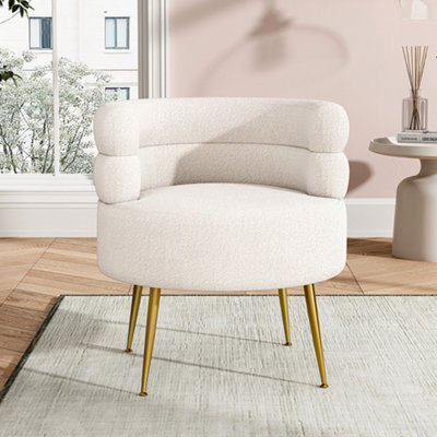 Livingandhome Curved Cream Teddy Fur Upholstered Single Sofa