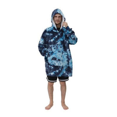 Livingandhome Dark Blue Oversized Tie Dye Sherpa Blanket Hoodie with
