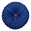 Livingandhome Dark Blue Round Pleated Velvet Cushion 35 cm