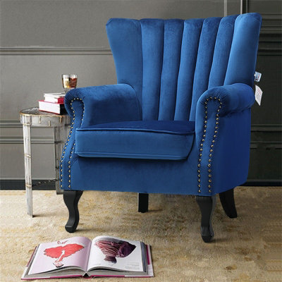 Dark blue wingback discount chair