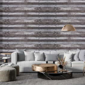 Livingandhome Dark Brown Retro Wall Paper Wood Effect Smooth Wallpaper 600 cm