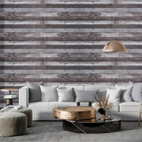 Livingandhome Dark Brown Retro Wood Panel Effect Patterned Wallpaper 600 cm