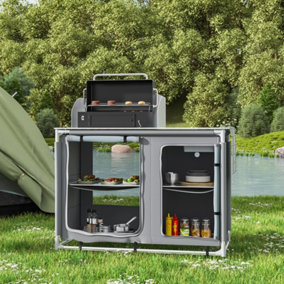 Livingandhome Dark Gray Portable Outdoor Camping BBQ Picnic Kitchen Stand Unit Storage 1175 mm