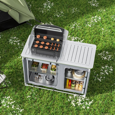 Livingandhome Dark Gray Camping Kitchen Table Portable Cabinet