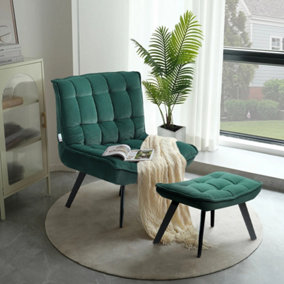 Livingandhome Dark Green Modern Comfy Accent Chair with Footstool