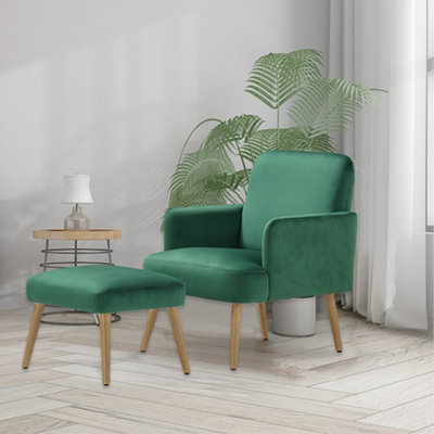 Green armchair with online footstool