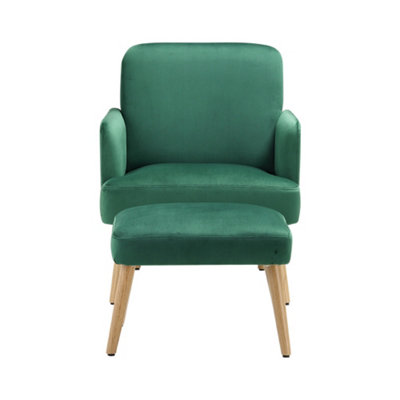 Teal velvet deals armchair and footstool