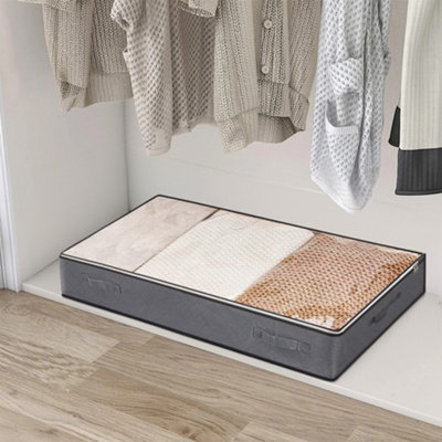 Livingandhome Dark Grey Foldable Fabric Clothes Quilt Under Bed Storage ...