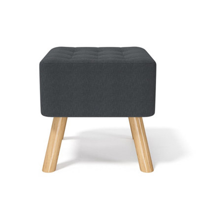 Grey Wooden Ottoman Fabric Stool Wood Low Sitting Foot Stool, 40cm