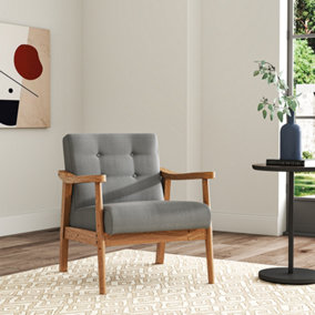 Livingandhome Dark Grey Modern Wooden Frame Upholstered Armchair