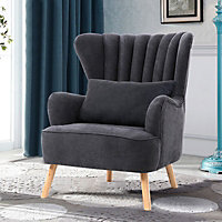 Livingandhome Dark Grey Occasion Suede Wing Back Armchair with Lumbar Pillow