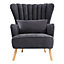 Livingandhome Dark Grey Occasion Suede Wing Back Armchair with Lumbar Pillow