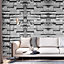 Livingandhome Dark Grey Rustic 3D Stone Brick Effect Non Woven Fabric Wallpaper Roll 950 cm