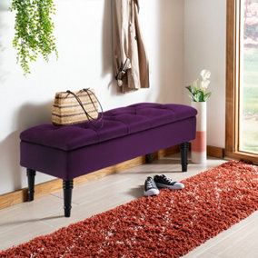 Livingandhome Dark Purple Buttoned Velvet Ottoman Storage Bench Seat