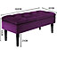 Livingandhome Dark Purple Buttoned Velvet Storage Ottoman Bench with Rubberwood Legs