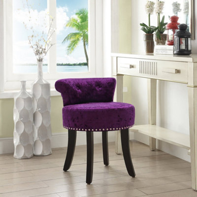 Livingandhome Dark Purple Velvet Dressing Table Stool with Black