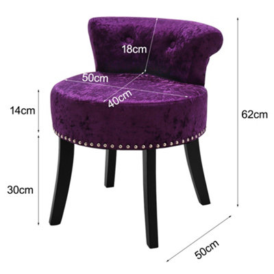 Livingandhome Dark Purple Velvet Upholstered Dressing Table Stool