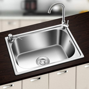 Livingandhome Deep Single Bowl Stainless Steel Catering Inset Kitchen Sink and Drainer 495mm x 395 mm