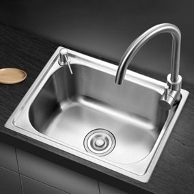 Livingandhome Deep Single Bowl Stainless Steel Kitchen Catering Sink with Strainer 52cm W x 38cm D x 19cm H