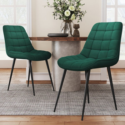 Livingandhome Dining Chair Set of 2 Green Velvet Upholstered Dining