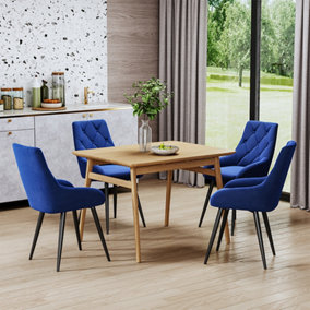 Livingandhome Dining Chair Set of 4 Blue Velvet Dining Chairs with Metal Legs