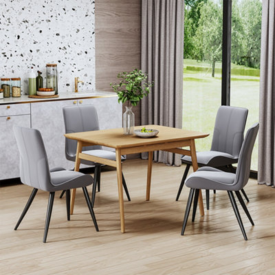 Livingandhome Dining Chair Set of 4 Grey Modern Velvet Upholstered