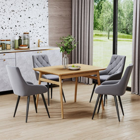 Livingandhome Dining Chair Set of 4 Grey Velvet Upholstered Dining Chairs with Metal Legs