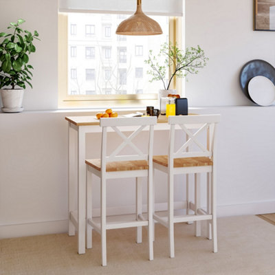 Livingandhome Dining Table and Chairs Set of 3 White Rustic Wooden Bar ...