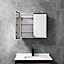 Livingandhome Double Door Anti Fog LED Illuminated Sensor Mirror Cabinet with Shaver Socket and Bluetooth Speaker 650 x 600 mm