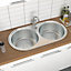 Livingandhome Double Round Bowl Inset Stainless Steel Kitchen Sink Vegetable Washing Basin W 860mm x D 450mm