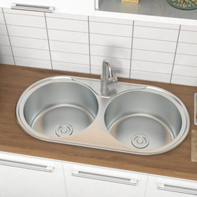 Livingandhome Double Round Bowl Stainless Steel Kitchen Undermount Sink