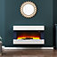 Livingandhome Electric Fire Suite Black Fireplace with White Fire Surround Set 7 Flame Colors  with Remote Control 39 Inch