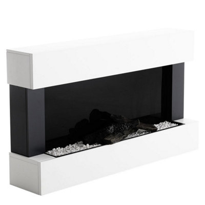 Livingandhome Electric Fire Suite Black Fireplace with White Fire Surround Set 7 Flame Colors  with Remote Control 39 Inch
