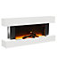 Livingandhome Electric Fire Suite Fireplace with White LED Surround Set and Remote Control 52 Inch