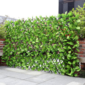 Livingandhome Expanding Artificial Green Apple Leaves Privacy Fence Garden Trellis 180 x 90 cm