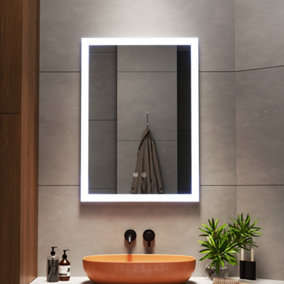 Livingandhome Frameless Anti-Fog Dimmable  LED Wall Bathroom Mirror with Touch Control 50x70cm